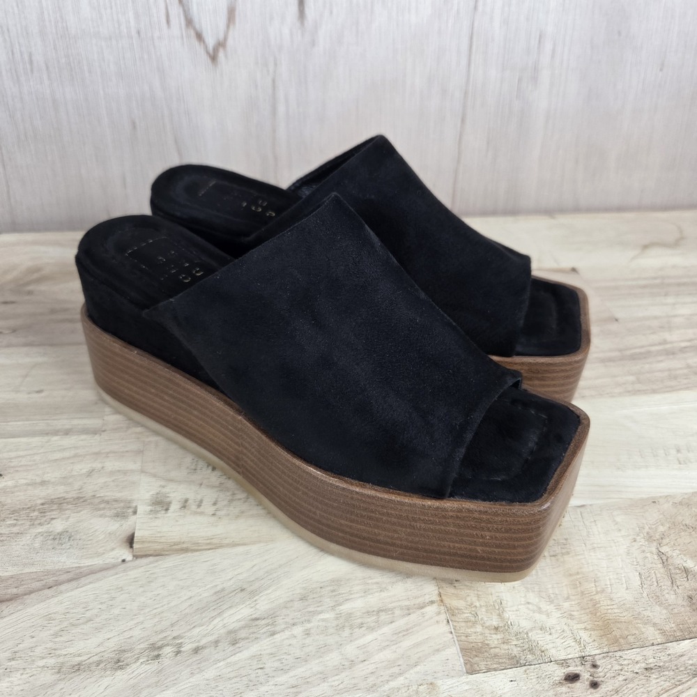 SHUSHOP Karlie Womens Black Suede Platform Slide Sandals Open Toe Slip-On Sz 7.5 - Picture 2 of 10